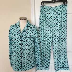 New Directions Size Medium Aqua Teal Blue Green Penguin Bow Tie Pajama Set PJs